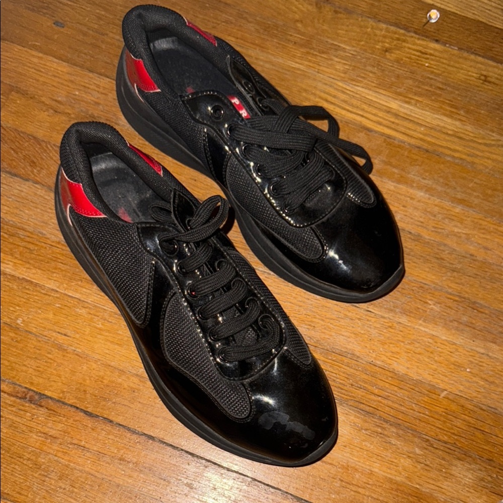 Prada Black and Red Sneakers with Premium Comfort